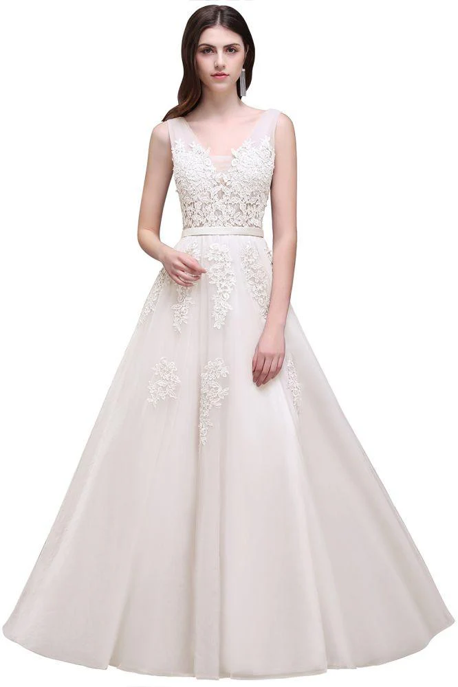 A-line Floor-length Tulle Bridesmaid Dress with Appliques - Image 2