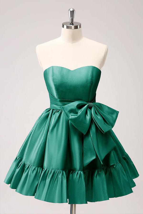 A Line Fuchsia Strapless Ruffle Cute Homecoming Dress with Bow - Image 4