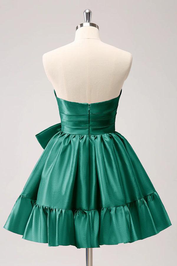 A Line Fuchsia Strapless Ruffle Cute Homecoming Dress with Bow - Image 5
