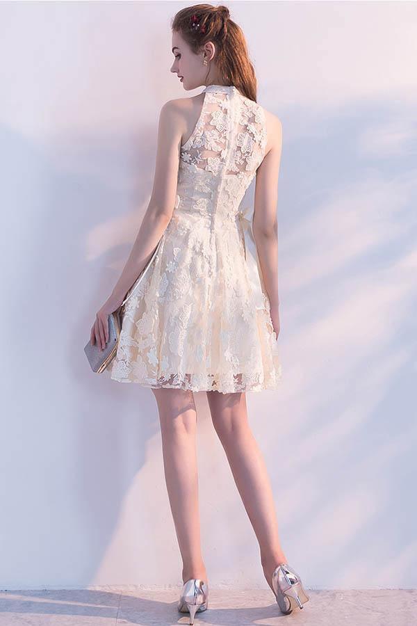 A-line High Neck Lace Sleeveless Party Dresses Homecoming Dresses - Image 3