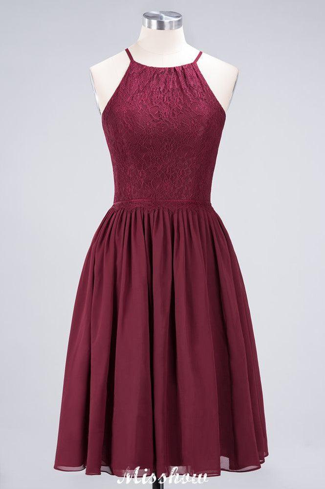 A-line Jewel Sleeveless Knee-Length Bridesmaid Dresses with Ruffle Chiffon Lace Party Dress - Image 9