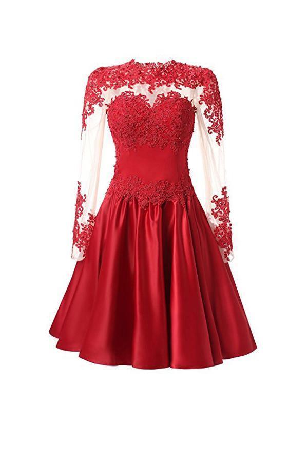 A Line Long Sleeves With Applique Homecoming Dresses