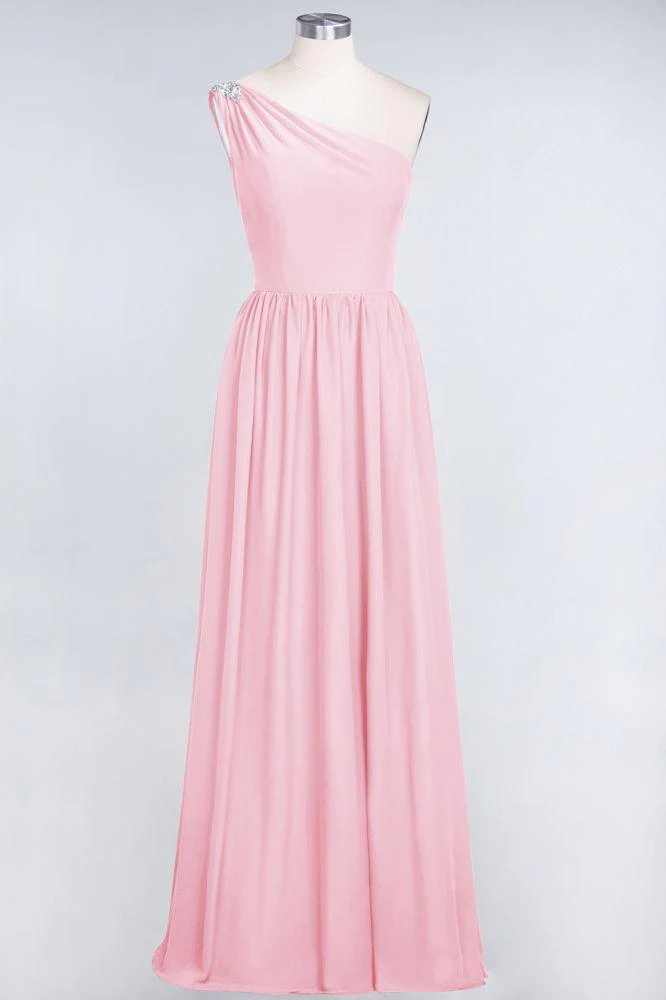 A-Line One-Shoulder Beadings Sleeveless Ruffles Bridesmaid Dress Floor Length Maid of Honor Dress - Image 10