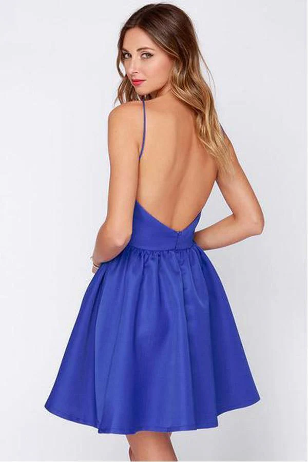 A Line Royal Blue Backless Short Prom Dresses Homecoming Dresses   PD347 - Image 2