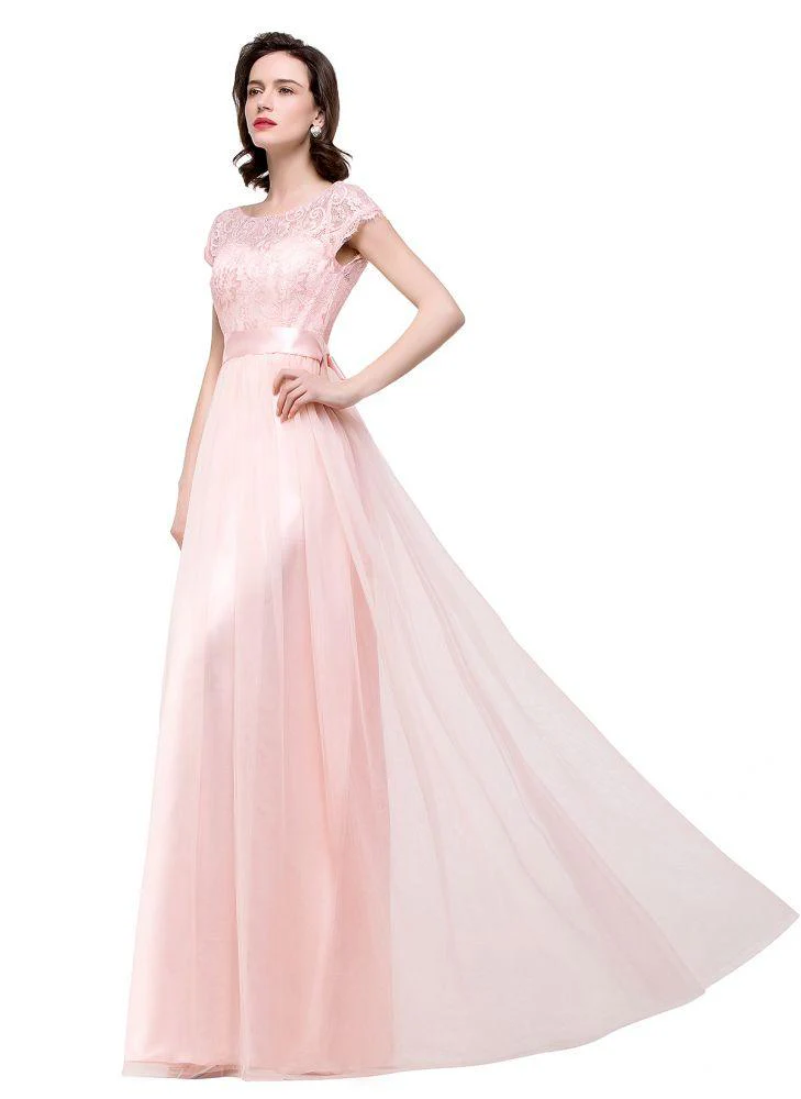 A-line Short Sleeve Chiffon Bridesmaid Dresses with Ribbon Bow Sash - Image 5