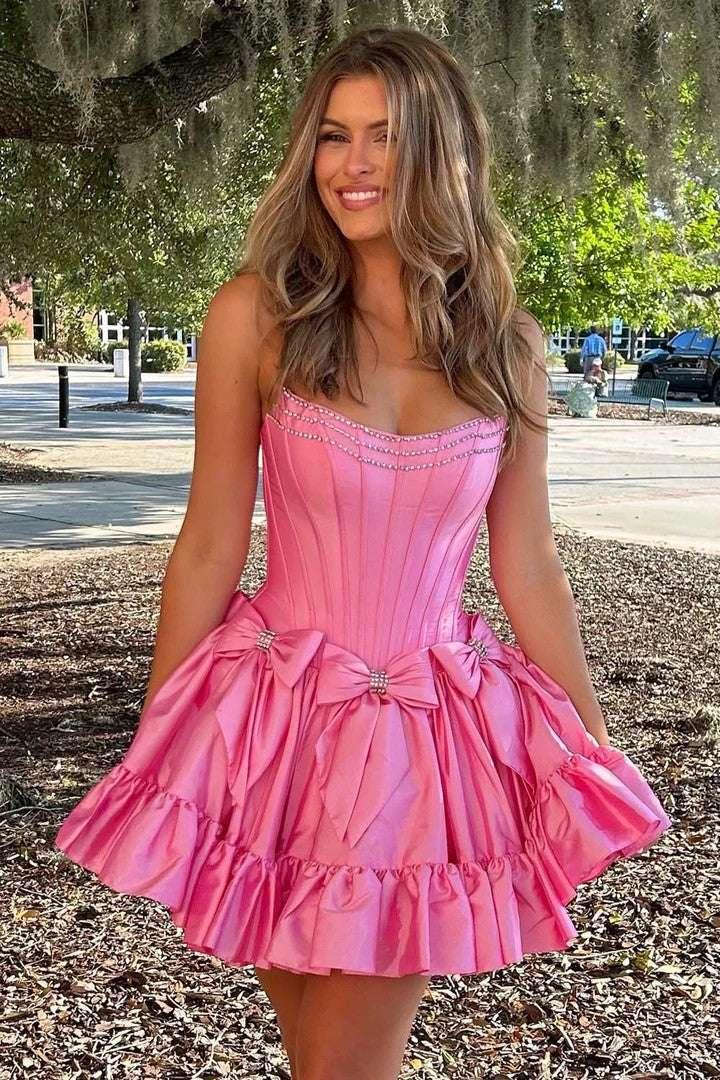 A-Line Strapless Black Short Homecoming Dress with Bow - Image 3