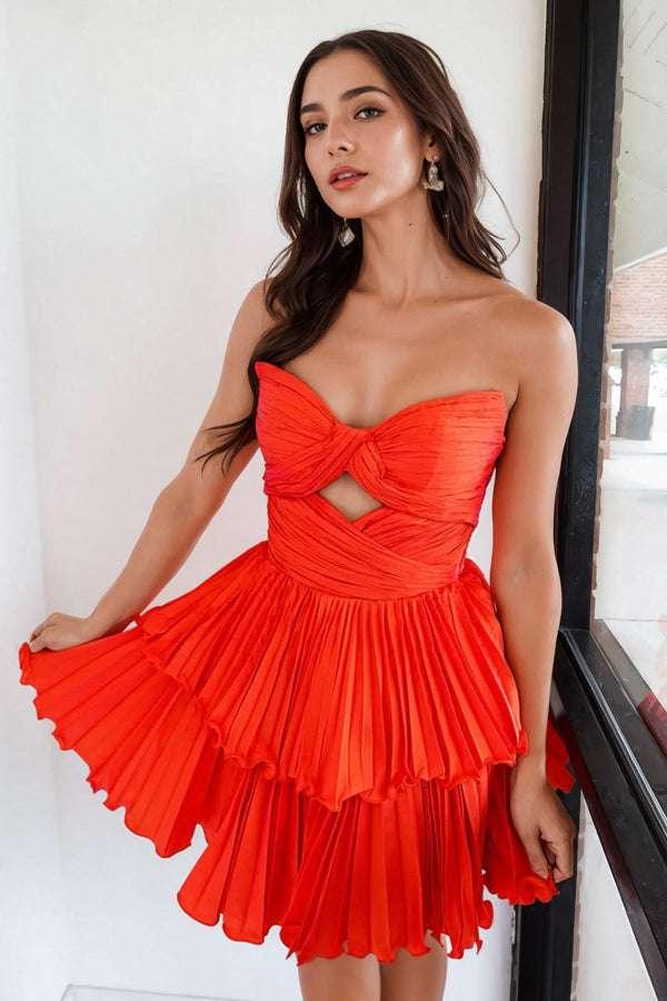A-Line Strapless Keyhole Short Orange Homecoming Dress - Image 2