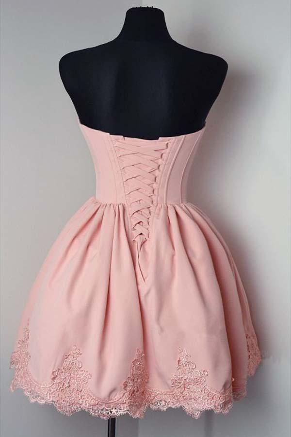 A-line Sweetheart Sleeveless Satin Homecoming Dresses With Lace Applique - Image 2
