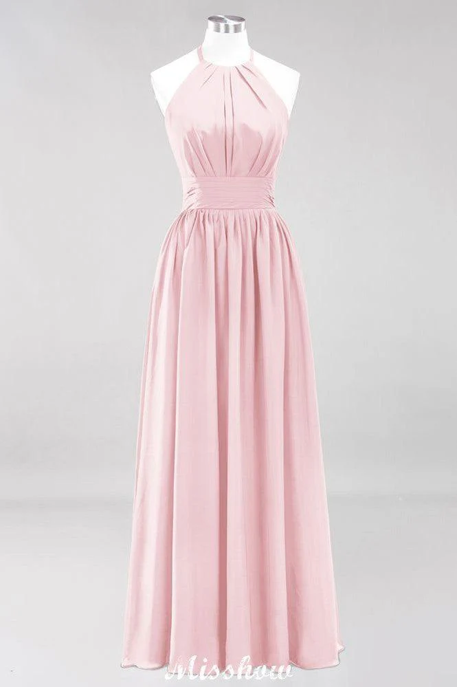 Appliques Halter Sleeveless Floor-Length Bridesmaid Dresses with Ruffles A-line Chiffon Evening Maxi Dress - Image 10