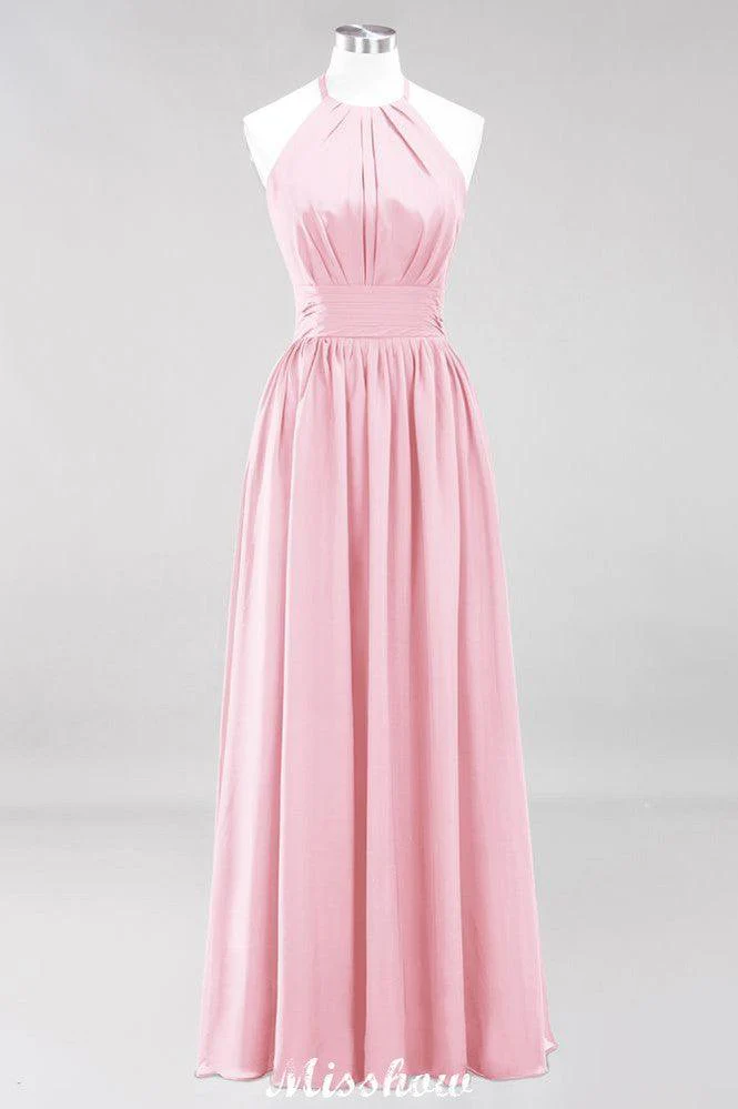 Appliques Halter Sleeveless Floor-Length Bridesmaid Dresses with Ruffles A-line Chiffon Evening Maxi Dress - Image 11