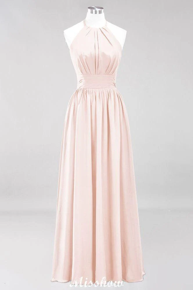 Appliques Halter Sleeveless Floor-Length Bridesmaid Dresses with Ruffles A-line Chiffon Evening Maxi Dress - Image 12
