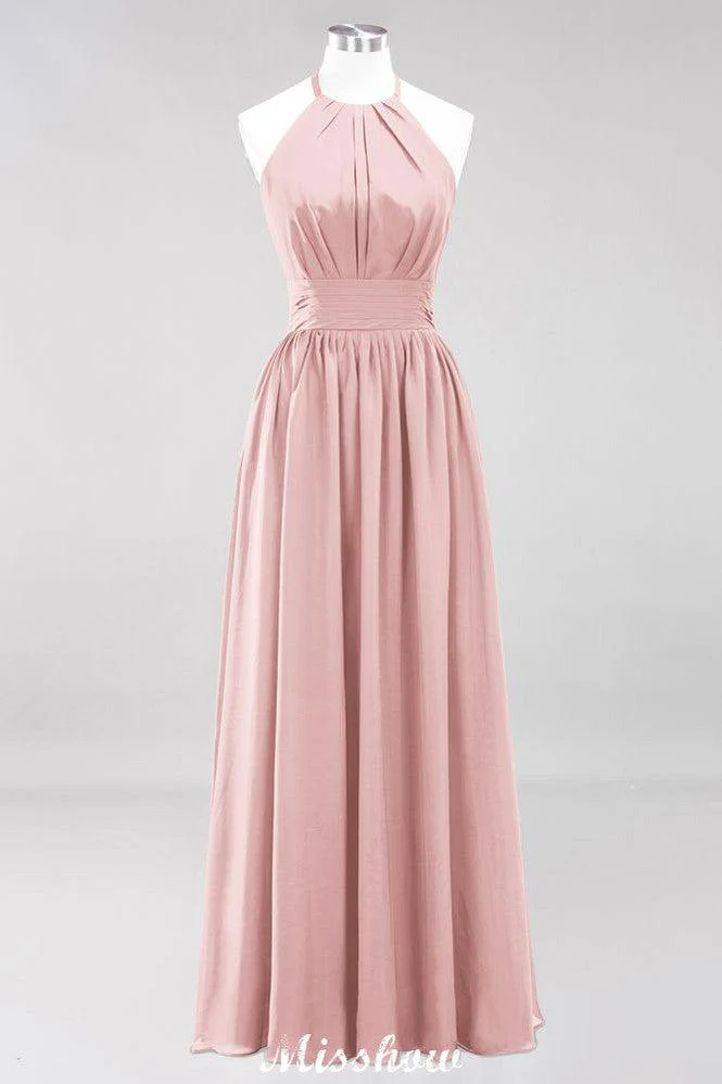 Appliques Halter Sleeveless Floor-Length Bridesmaid Dresses with Ruffles A-line Chiffon Evening Maxi Dress - Image 13