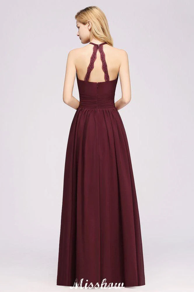 Appliques Halter Sleeveless Floor-Length Bridesmaid Dresses with Ruffles A-line Chiffon Evening Maxi Dress - Image 2