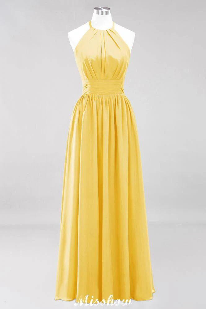 Appliques Halter Sleeveless Floor-Length Bridesmaid Dresses with Ruffles A-line Chiffon Evening Maxi Dress - Image 23