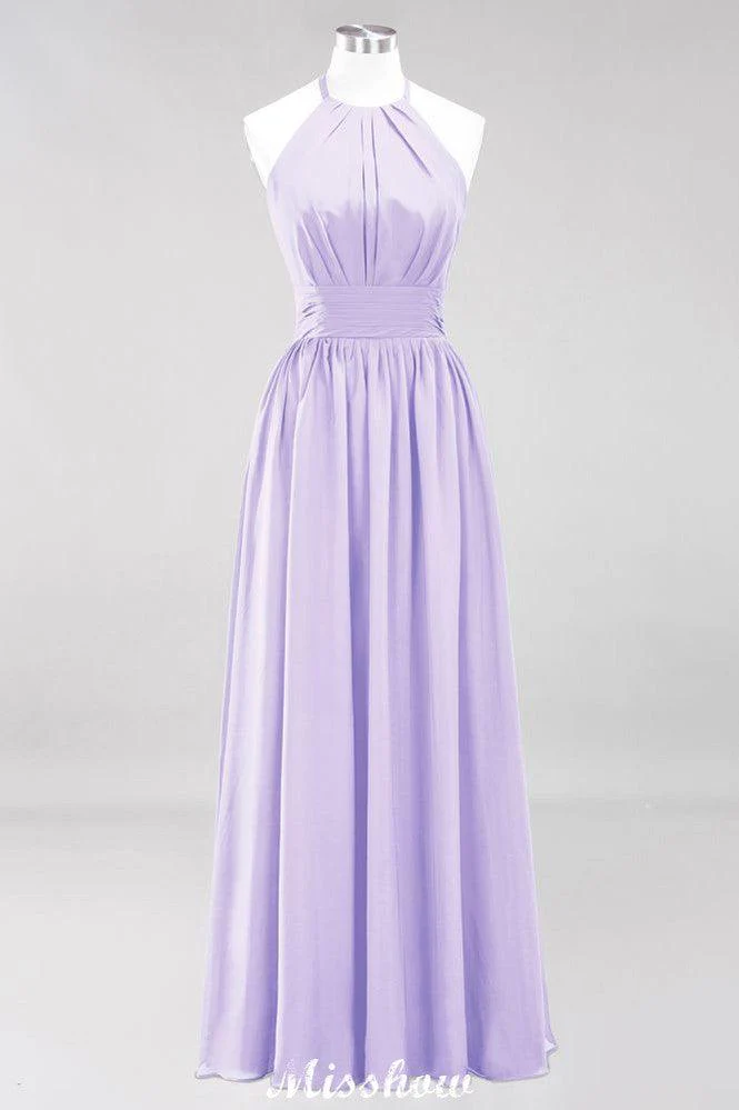 Appliques Halter Sleeveless Floor-Length Bridesmaid Dresses with Ruffles A-line Chiffon Evening Maxi Dress - Image 27