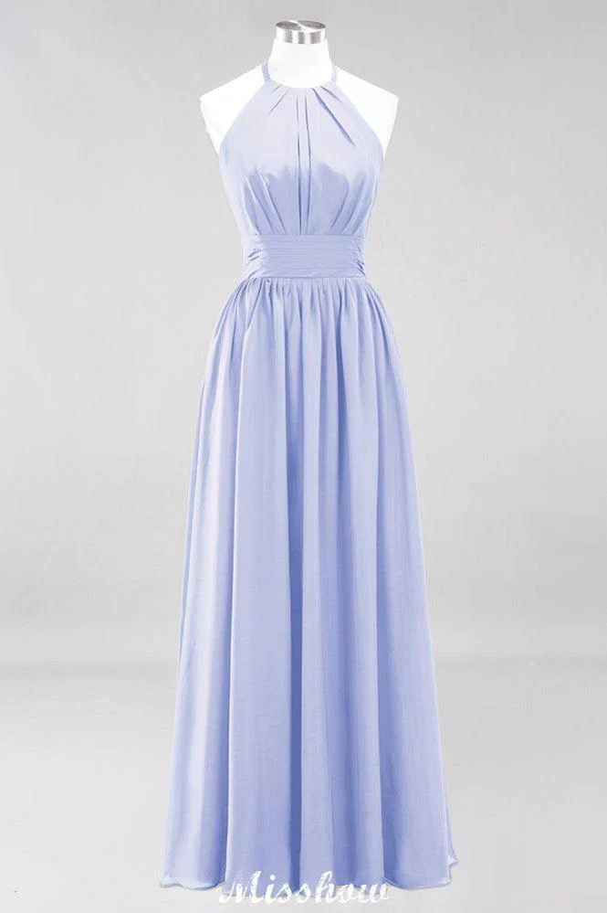 Appliques Halter Sleeveless Floor-Length Bridesmaid Dresses with Ruffles A-line Chiffon Evening Maxi Dress - Image 28