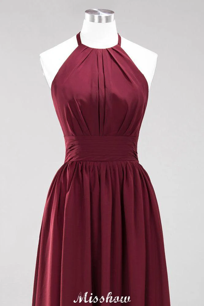 Appliques Halter Sleeveless Floor-Length Bridesmaid Dresses with Ruffles A-line Chiffon Evening Maxi Dress - Image 44