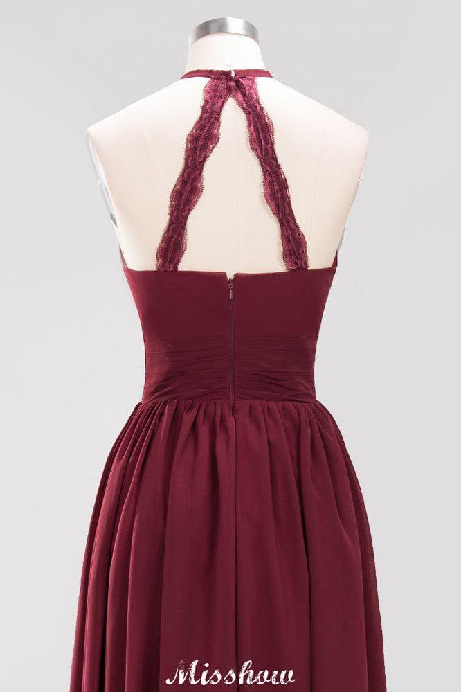 Appliques Halter Sleeveless Floor-Length Bridesmaid Dresses with Ruffles A-line Chiffon Evening Maxi Dress - Image 45