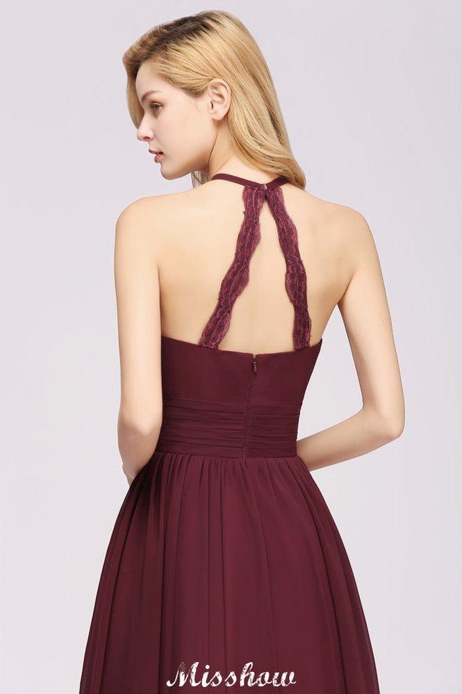 Appliques Halter Sleeveless Floor-Length Bridesmaid Dresses with Ruffles A-line Chiffon Evening Maxi Dress - Image 6