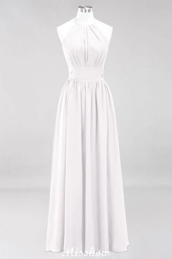 Appliques Halter Sleeveless Floor-Length Bridesmaid Dresses with Ruffles A-line Chiffon Evening Maxi Dress - Image 8