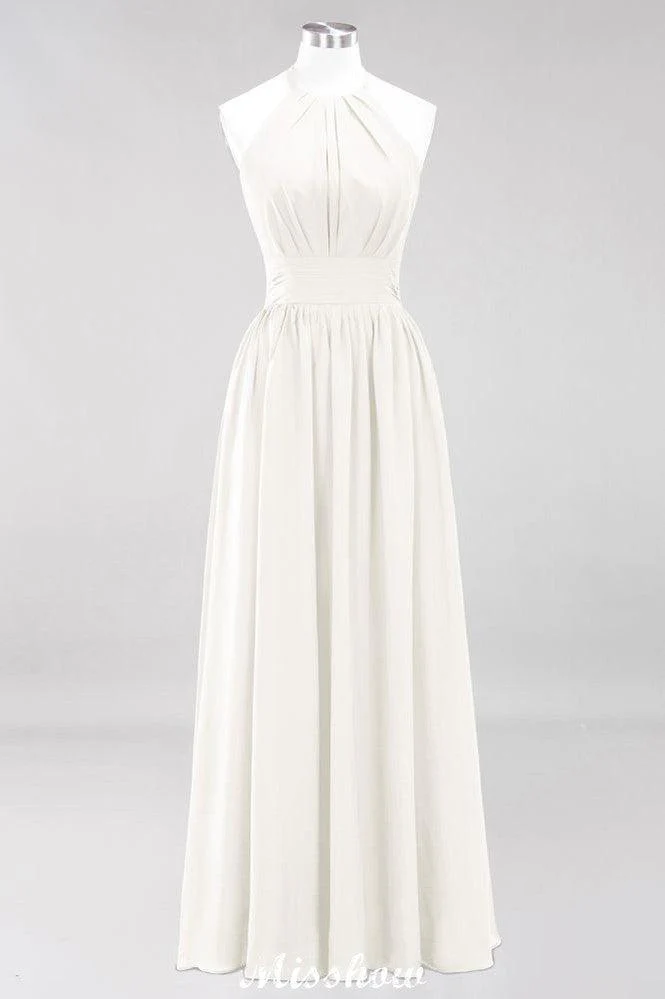 Appliques Halter Sleeveless Floor-Length Bridesmaid Dresses with Ruffles A-line Chiffon Evening Maxi Dress - Image 9