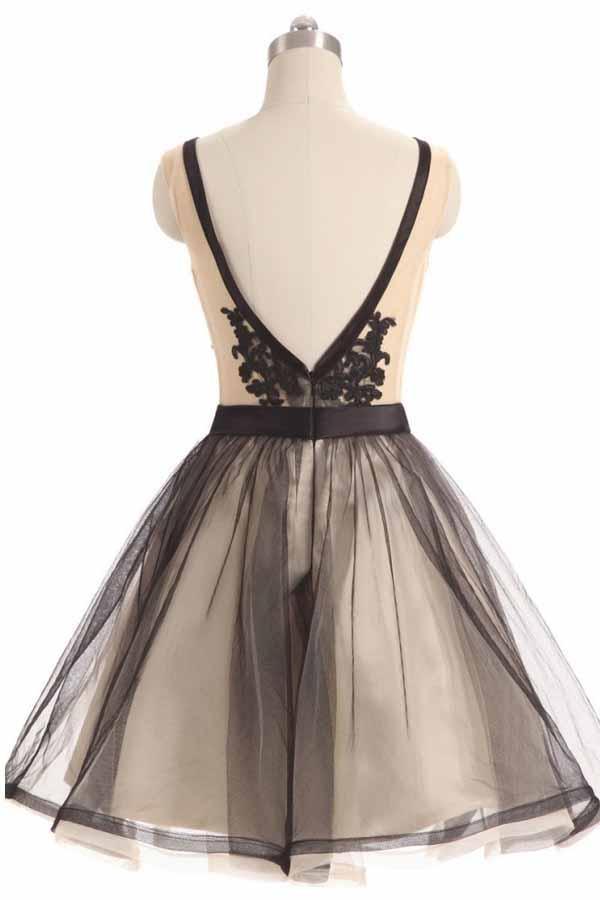 Black Tulle Lace V-neck Short Prom Dress Homecoming Dresses - Image 3