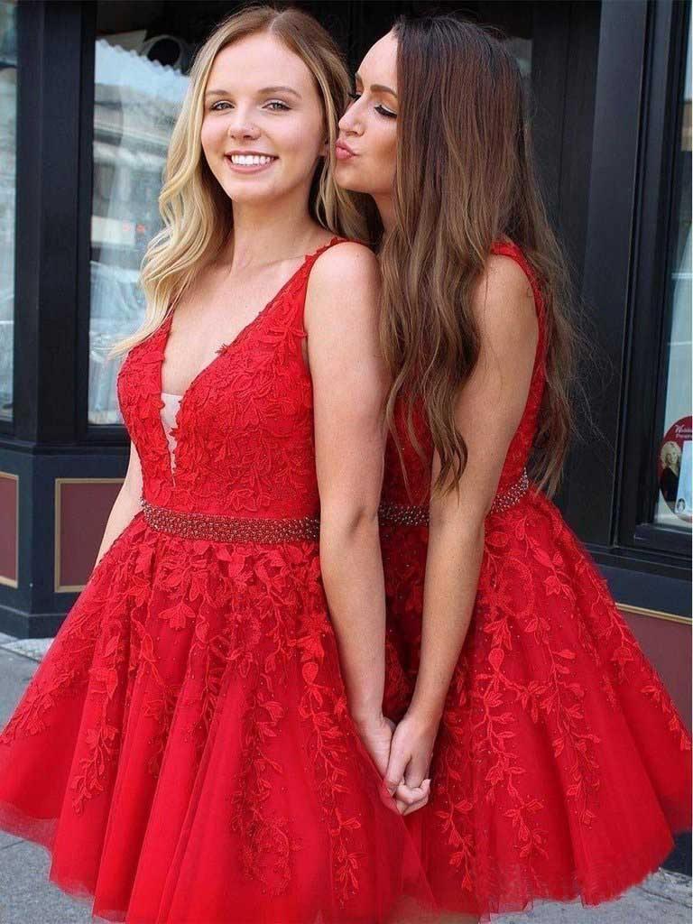 Blue Appliques Beaded Sleeveless A Line Tulle Short Homecoming Dresses - Image 4