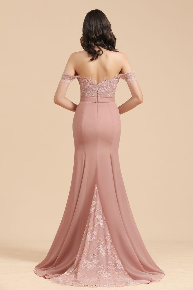Charming Off the Shoulder Lace Mermaid Party Gown Slim Bridesmaid Dress - Image 2