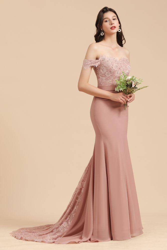 Charming Off the Shoulder Lace Mermaid Party Gown Slim Bridesmaid Dress - Image 3