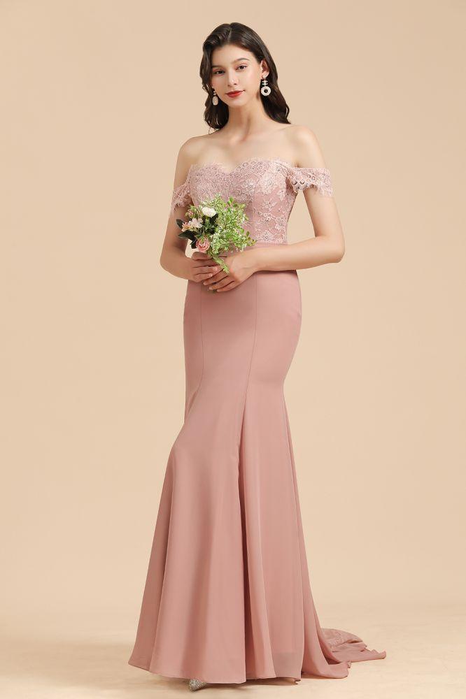 Charming Off the Shoulder Lace Mermaid Party Gown Slim Bridesmaid Dress - Image 4