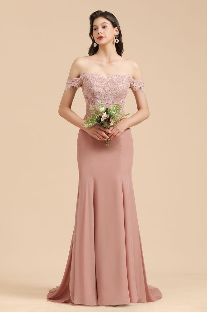Charming Off the Shoulder Lace Mermaid Party Gown Slim Bridesmaid Dress - Image 5