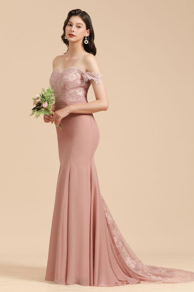 Charming Off the Shoulder Lace Mermaid Party Gown Slim Bridesmaid Dress - Image 6