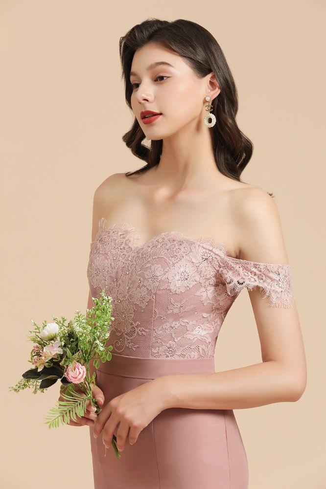 Charming Off the Shoulder Lace Mermaid Party Gown Slim Bridesmaid Dress - Image 7