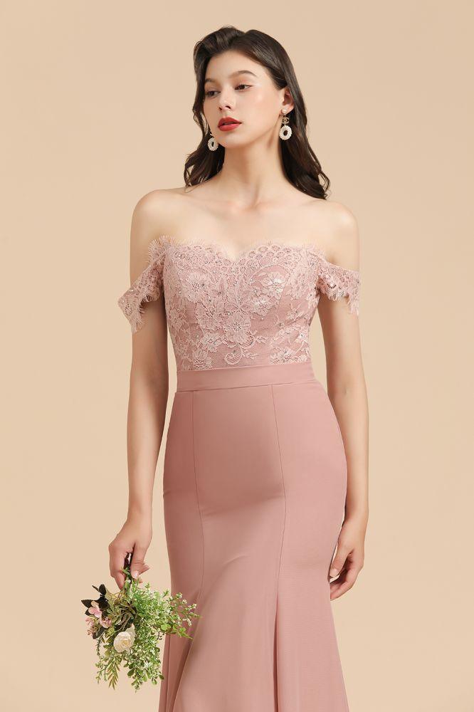 Charming Off the Shoulder Lace Mermaid Party Gown Slim Bridesmaid Dress - Image 8