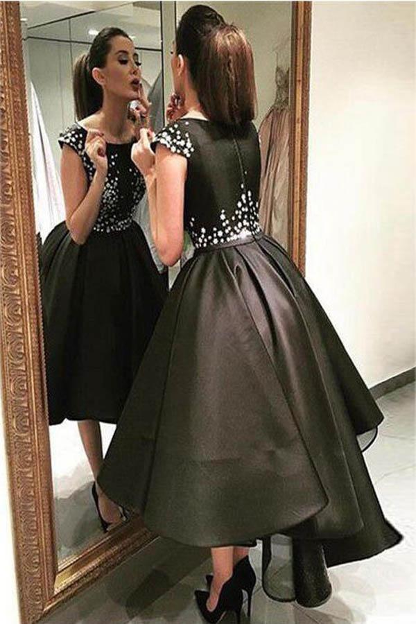 Chic Modern Sparking Beading High Low Black Organza Homecoming Dress - Image 2