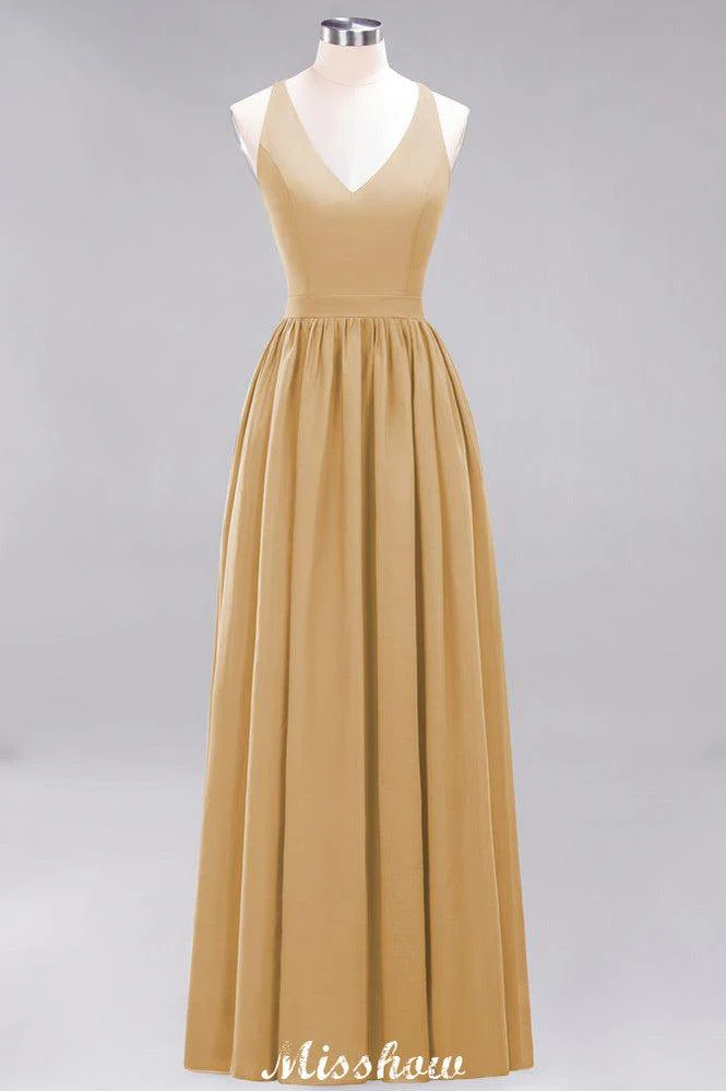 Chiffon Lace A-line Bridesmaid Dresses | V-Neck Sleeveless Floor Length Maid of the Honor Dresses - Image 20