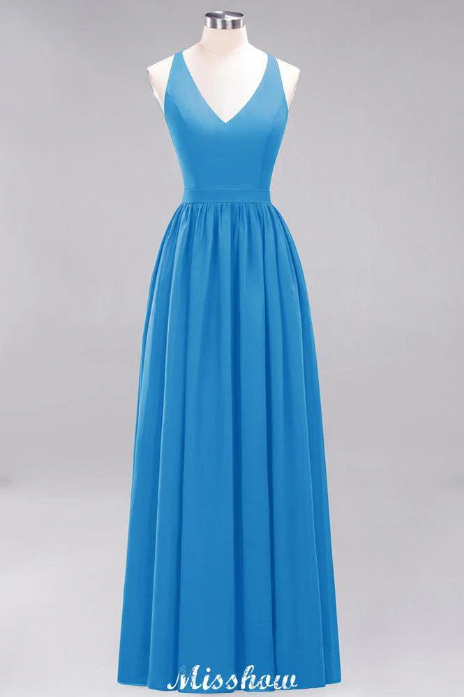 Chiffon Lace A-line Bridesmaid Dresses | V-Neck Sleeveless Floor Length Maid of the Honor Dresses - Image 31
