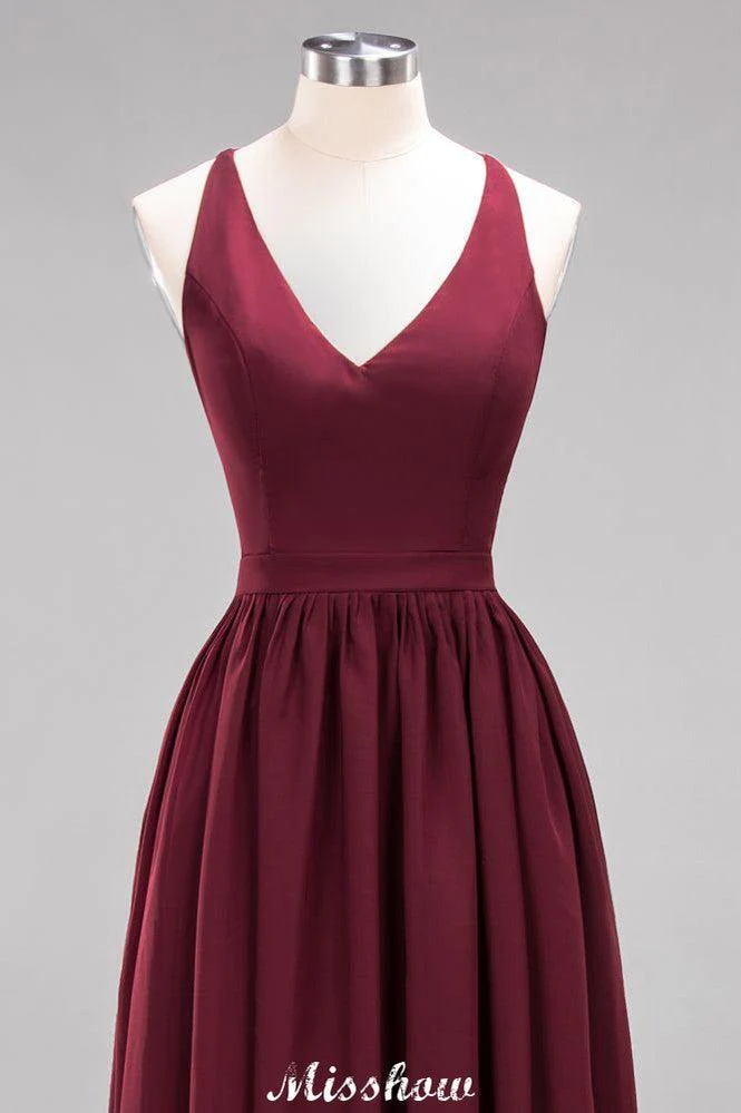 Chiffon Lace A-line Bridesmaid Dresses | V-Neck Sleeveless Floor Length Maid of the Honor Dresses - Image 44