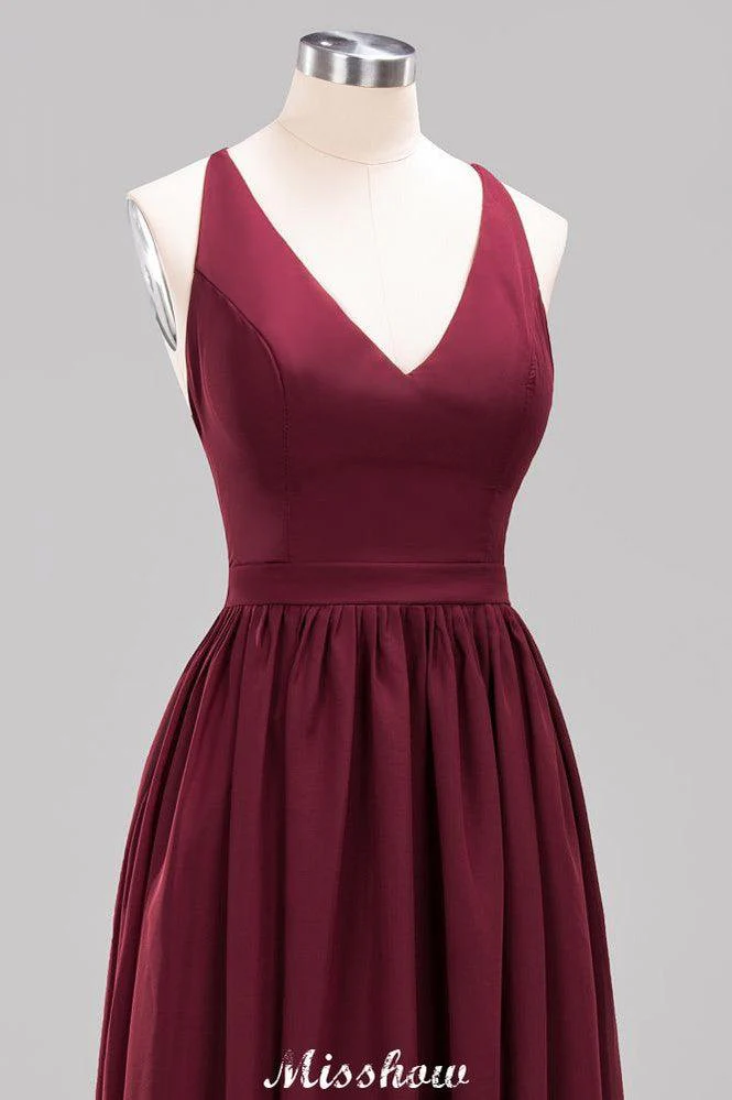 Chiffon Lace A-line Bridesmaid Dresses | V-Neck Sleeveless Floor Length Maid of the Honor Dresses - Image 45