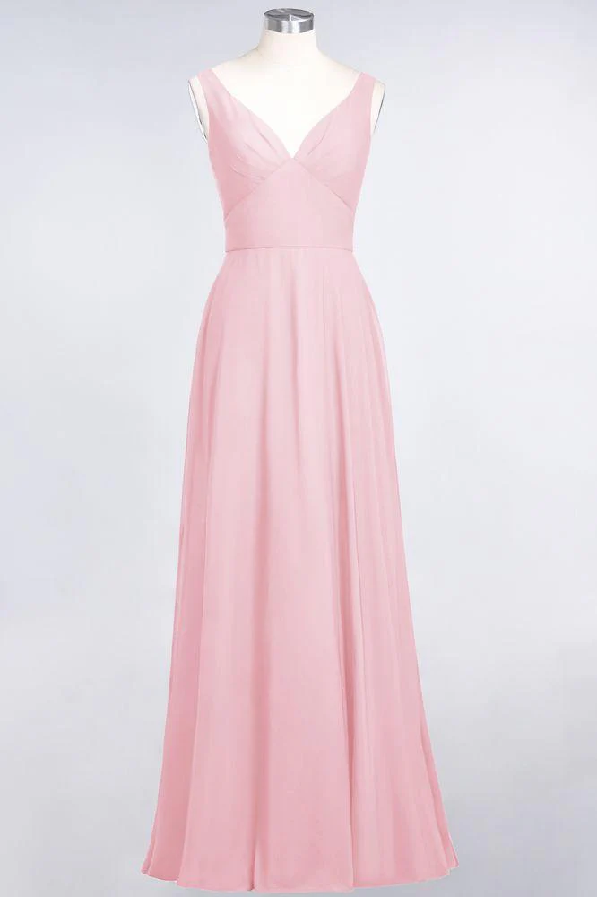 Chiffon V-Neck Straps Sleeveless Ruffles Floor-Length Bridesmaid Dress with Open Back - Image 10