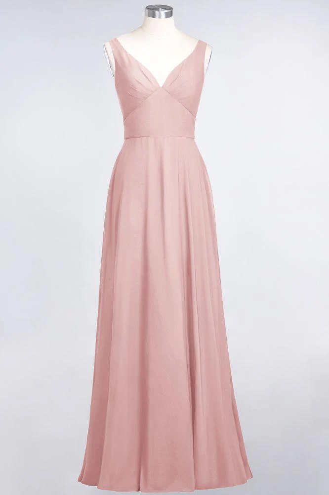 Chiffon V-Neck Straps Sleeveless Ruffles Floor-Length Bridesmaid Dress with Open Back - Image 12