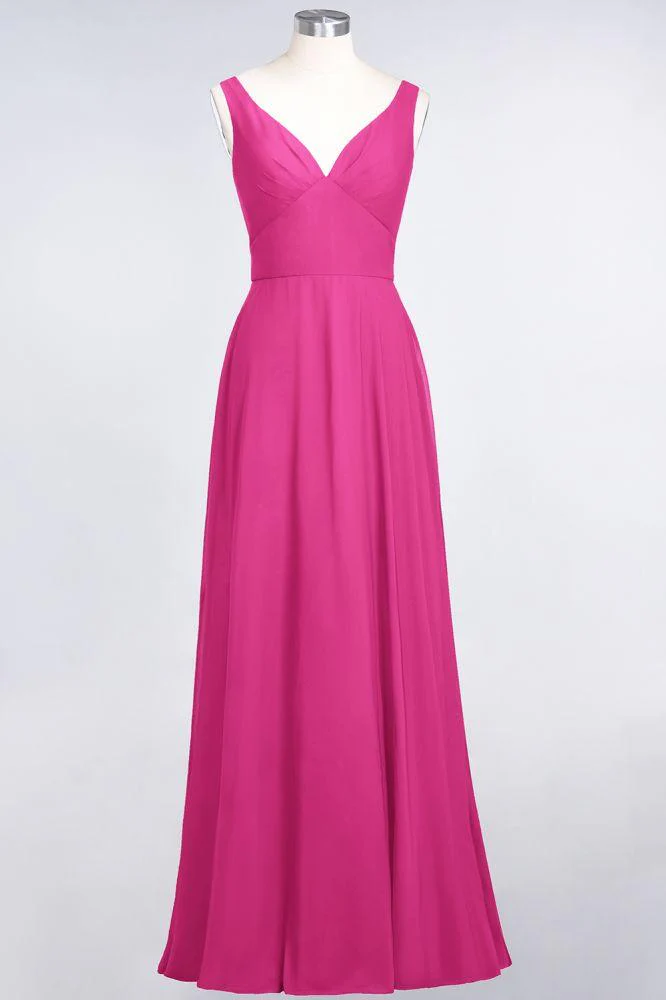 Chiffon V-Neck Straps Sleeveless Ruffles Floor-Length Bridesmaid Dress with Open Back - Image 15