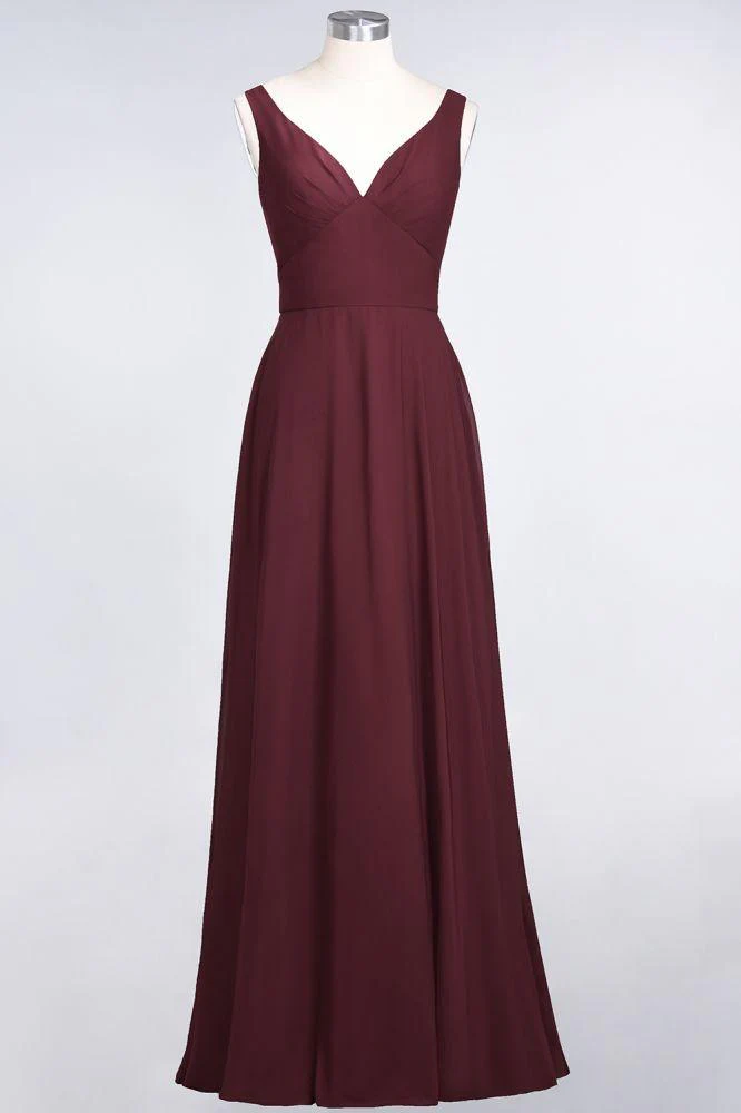Chiffon V-Neck Straps Sleeveless Ruffles Floor-Length Bridesmaid Dress with Open Back - Image 16