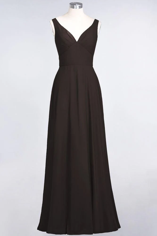 Chiffon V-Neck Straps Sleeveless Ruffles Floor-Length Bridesmaid Dress with Open Back - Image 17