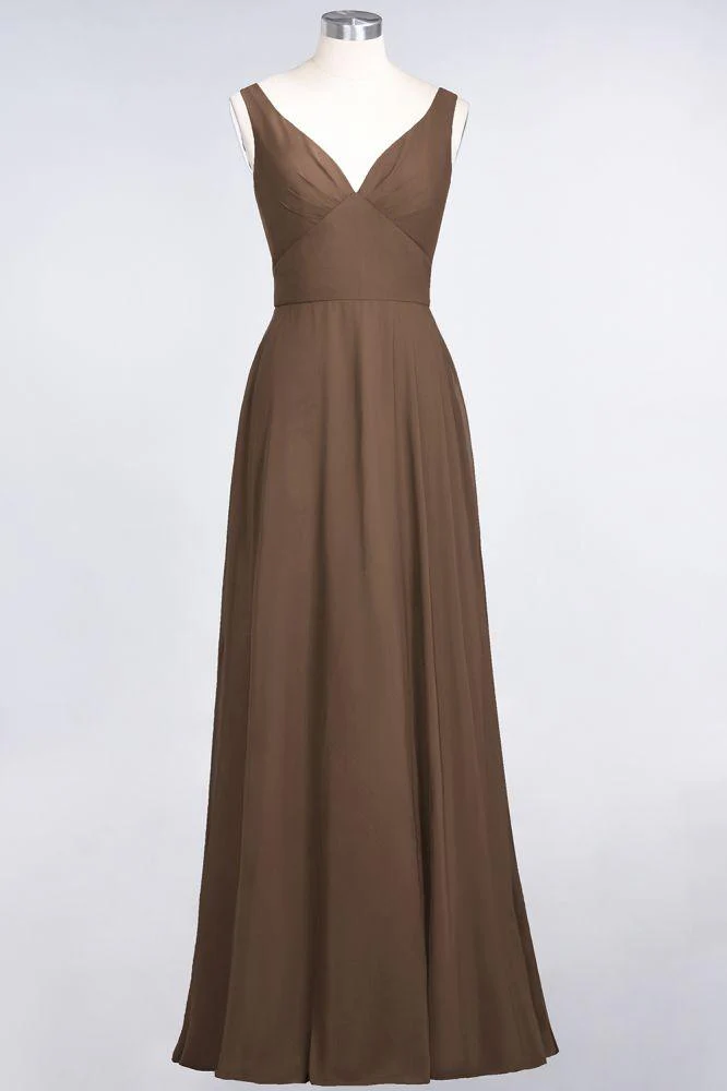 Chiffon V-Neck Straps Sleeveless Ruffles Floor-Length Bridesmaid Dress with Open Back - Image 18
