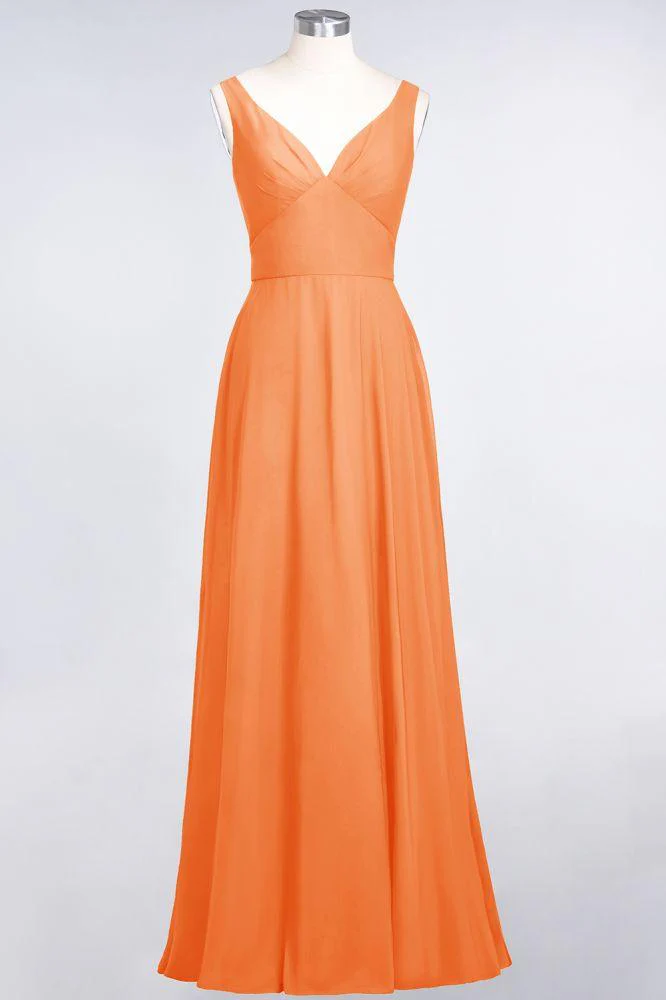 Chiffon V-Neck Straps Sleeveless Ruffles Floor-Length Bridesmaid Dress with Open Back - Image 21