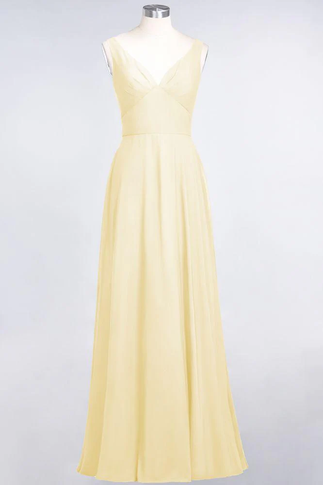 Chiffon V-Neck Straps Sleeveless Ruffles Floor-Length Bridesmaid Dress with Open Back - Image 23