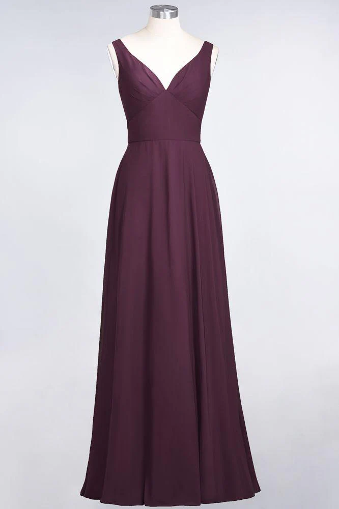 Chiffon V-Neck Straps Sleeveless Ruffles Floor-Length Bridesmaid Dress with Open Back - Image 25