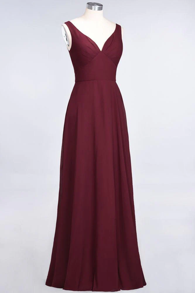 Chiffon V-Neck Straps Sleeveless Ruffles Floor-Length Bridesmaid Dress with Open Back - Image 3