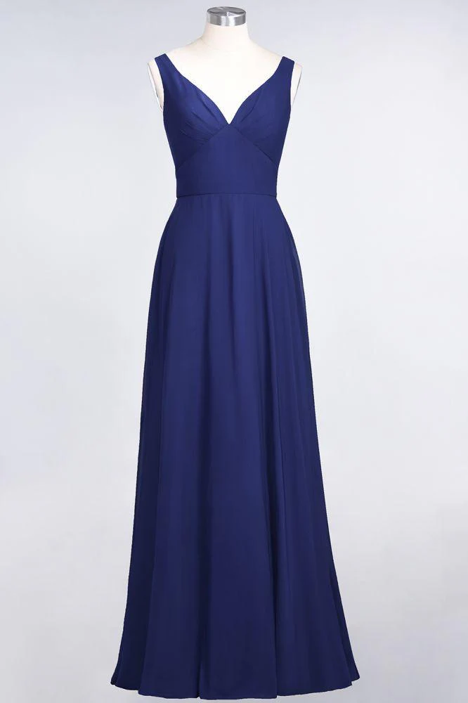 Chiffon V-Neck Straps Sleeveless Ruffles Floor-Length Bridesmaid Dress with Open Back - Image 31